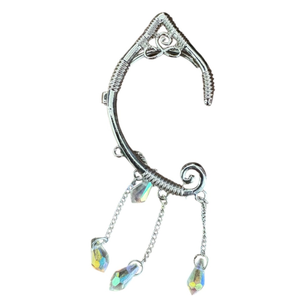 Silver Wire Wrapped Elf Ear Cuff with Crystal Accents